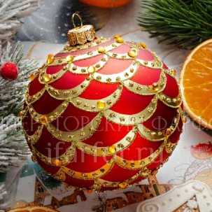 Елочная игрушка Шар большой Театральный со стразами