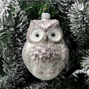 Елочная игрушка Сова Серебристая