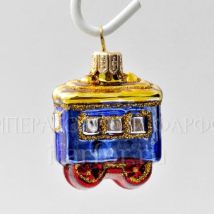 Елочная игрушка Вагон синий mini 58 мм.