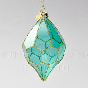 Елочная игрушка Прозрачный зеленый фонарик с золотой сеткой