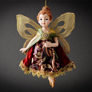 Елочная игрушка Маленькая фея в бордовом платье 2
