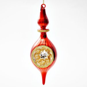 Елочная игрушка Веретено-рефлектор красное 2