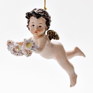 Елочная игрушка Ангелочек с венком 2