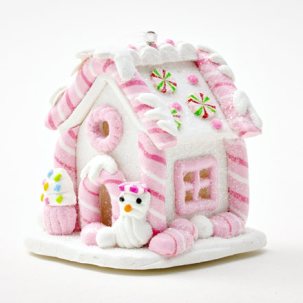 Новогоднее украшение Розовый светящийся пряничный домик 1 LED
