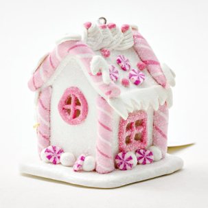 Новогоднее украшение Розовый светящийся пряничный домик 2 LED