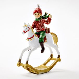 Елочная игрушка Мальчик на лошадке-качалке