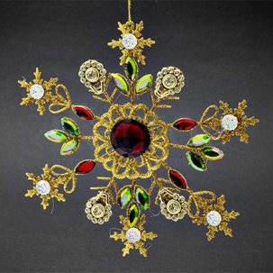 Елочная игрушка Ювелирная снежинка с красным камнем