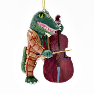 Елочная игрушка Крокодил с контрабасом
