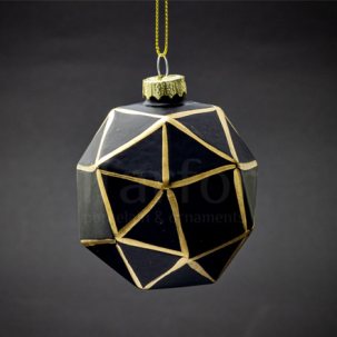 Елочная игрушка Шар Многогранник черный с золотом 1