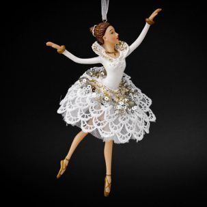 Елочная игрушка Балерина в белом платье с кружевами 1