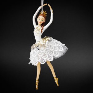 Елочная игрушка Балерина в белом платье с кружевами 2