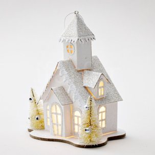 Новогоднее украшение Заснеженный светящийся домик 1 LED