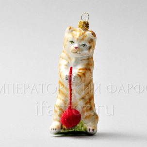 Елочная игрушка Котик рыженький с клубком