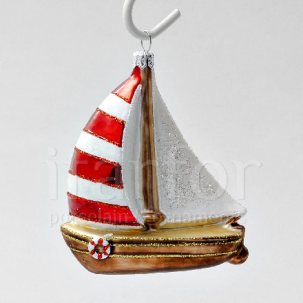 Елочная игрушка Парусник полосатый красный