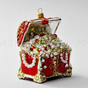 Елочная игрушка в подарочной коробке Сундук с сокровищами красный