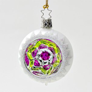 Елочная игрушка Шар-рефлектор Розовое отражение белый матовый