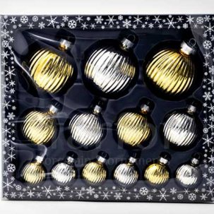 Набор елочных игрушек в подарочной коробке Золото инков Шар ребристый
