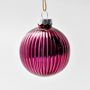 Елочная игрушка Шар ребристый малый Ягодный поцелуй (малиновый)