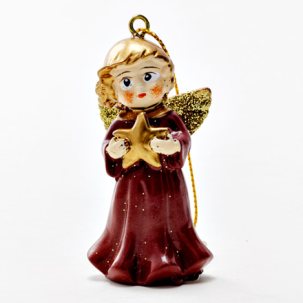 Елочная игрушка Ангел красный 2