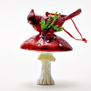 Елочная игрушка Кардинал на мухоморе 1