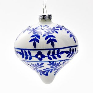 Елочная игрушка Капля Белая с синим со стразами