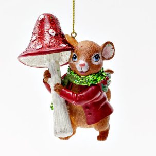 Елочная игрушка Мышонок с мухомором 2