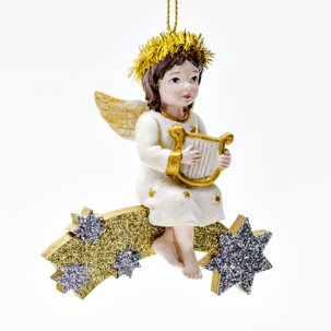 Елочная игрушка Звездный ангелочек с лирой
