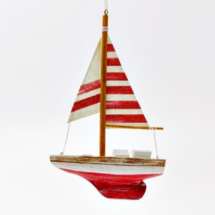 Елочная игрушка Парусник полосатый красный