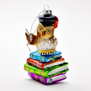 Елочная игрушка Сова на стопке книг 50 x 60 x 120 мм.