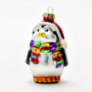 Елочная игрушка Пингвин в полосатом шарфе