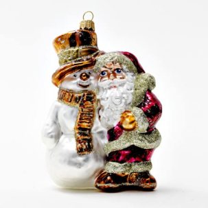 Елочная игрушка Дед Мороз со снеговиком