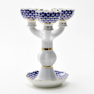Подсвечник 3-х рожковый Кобальтовая сетка 1/3 Тюльпан