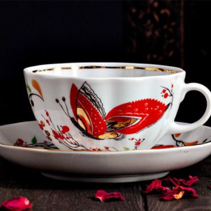 Чашка с блюдцем чайная Бабочки 1/2 Тюльпан