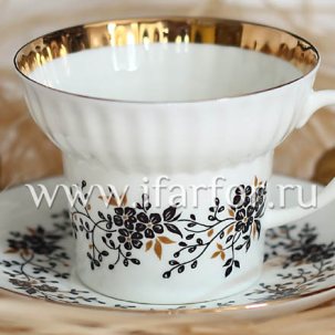 Чашка с блюдцем чайная Тонкие веточки 1/2 Волна