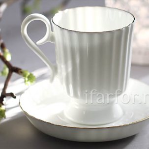 Чашка с блюдцем Золотая лента 1/2 Рифленая