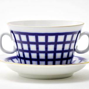 Чашка бульонная с блюдцем бульонная Кобальтовая клетка 1/2 Молодежная