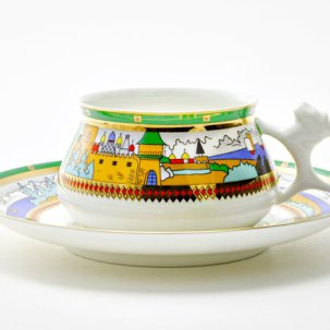Чашка с блюдцем Деревня на озере 1 1/2 Билибина