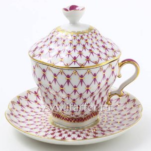 Чашка с блюдцем и крышкой чайный Сетка-Блюз Подарочная-2