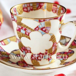 Чашка с блюдцем кофейная Белые узоры 1/2 Черный кофе