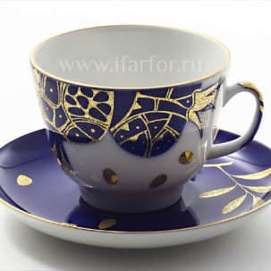 Чашка с блюдцем чайная Гранат золотой 1/2 Подарочная