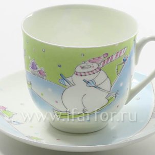 Чашка с блюдцем Лыжники 1/2 Ландыш 180 мл.