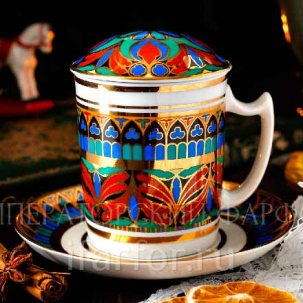 Бокал с блюдцем и крышкой чайный Готический 10 Снежное утро