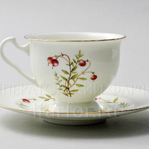 Чашка с блюдцем чайная Цветы и ягоды. Клюква 1/2 Айседора