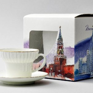 Чашка с блюдцем в подарочной коробке Москва Золотая лента 1/2 Волна 155 мл.