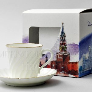 Чашка с блюдцем в подарочной коробке Москва Золотая лента 1/2 Витая