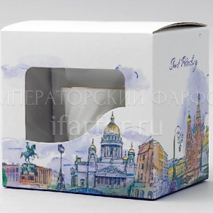 Чашка с блюдцем в подарочной коробке Петербург Золотая лента 1/2 Витая