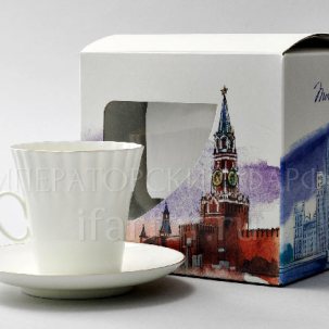 Чашка с блюдцем в подарочной коробке Москва Золотая лента 1/2 Одуванчик