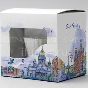 Чашка с блюдцем в подарочной коробке Петербург Золотая лента 1/2 Одуванчик