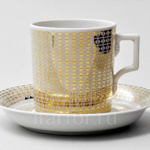 Чашка с блюдцем чайная Зазеркалье. Полосы (золото) 1/2 Гербовая