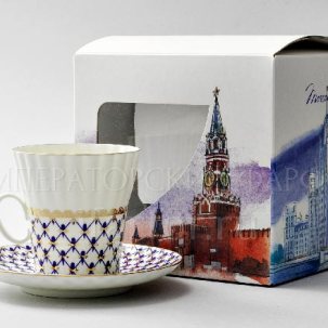 Чашка с блюдцем в подарочной коробке Москва Кобальтовая сетка 1/2 Одуванчик 175 мл.